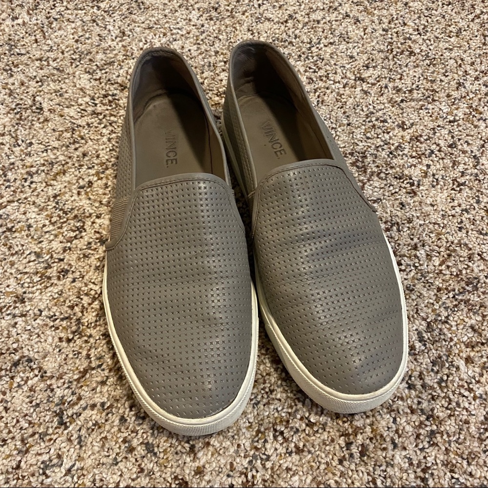 VINCE tan leather slip-ons